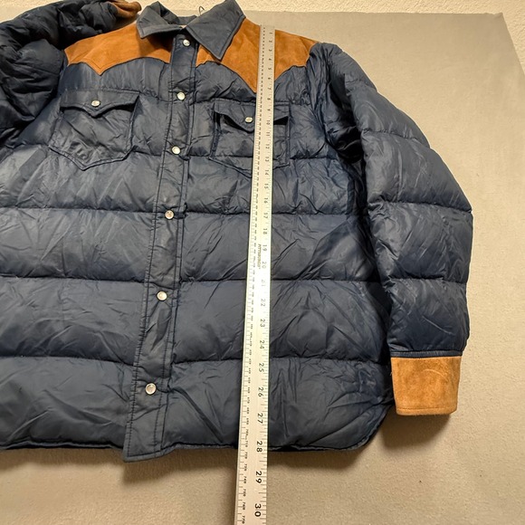 Vintage 80s Woolrich Prime Northern Down Shirt Jacket Suede Western Yoke Navy XL - Picture 12 of 14
